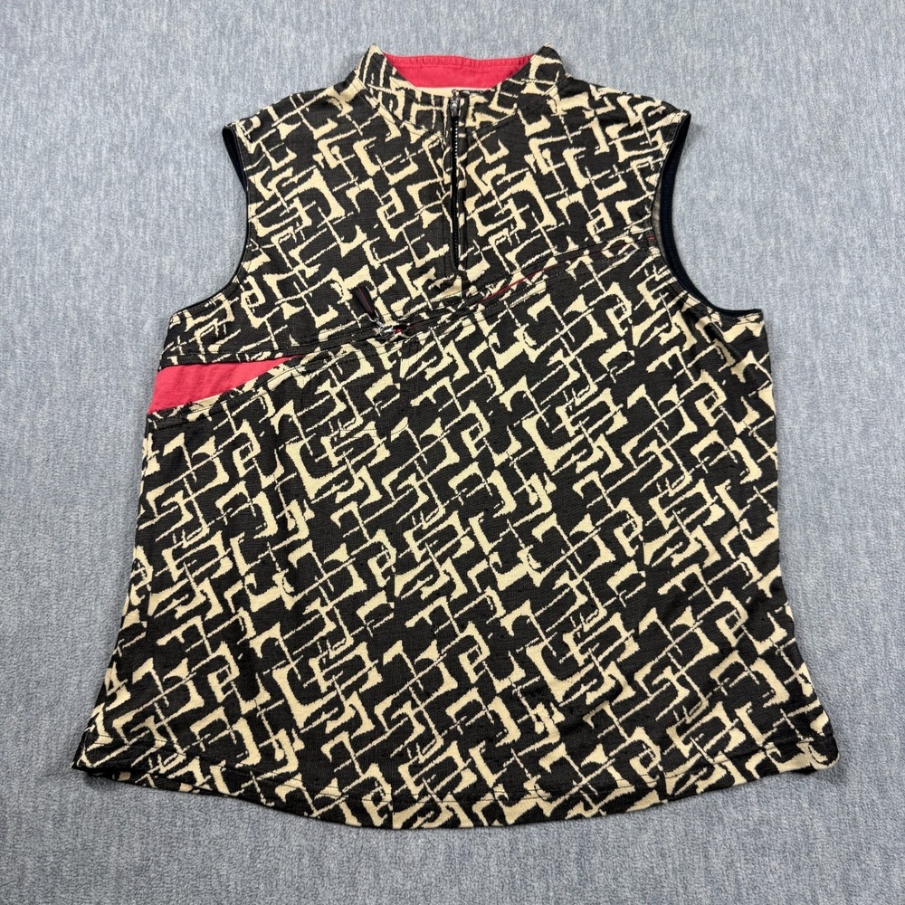 Jamie Sadock Top Women Medium Black Tan Red Sleeveless Mock Neck Quarter Zip